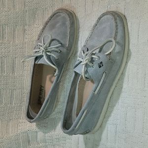 Sperry Top Sider 94958 Women's 2Eye white Cap Light Grey Boat Shoes Sz. 9.5 M